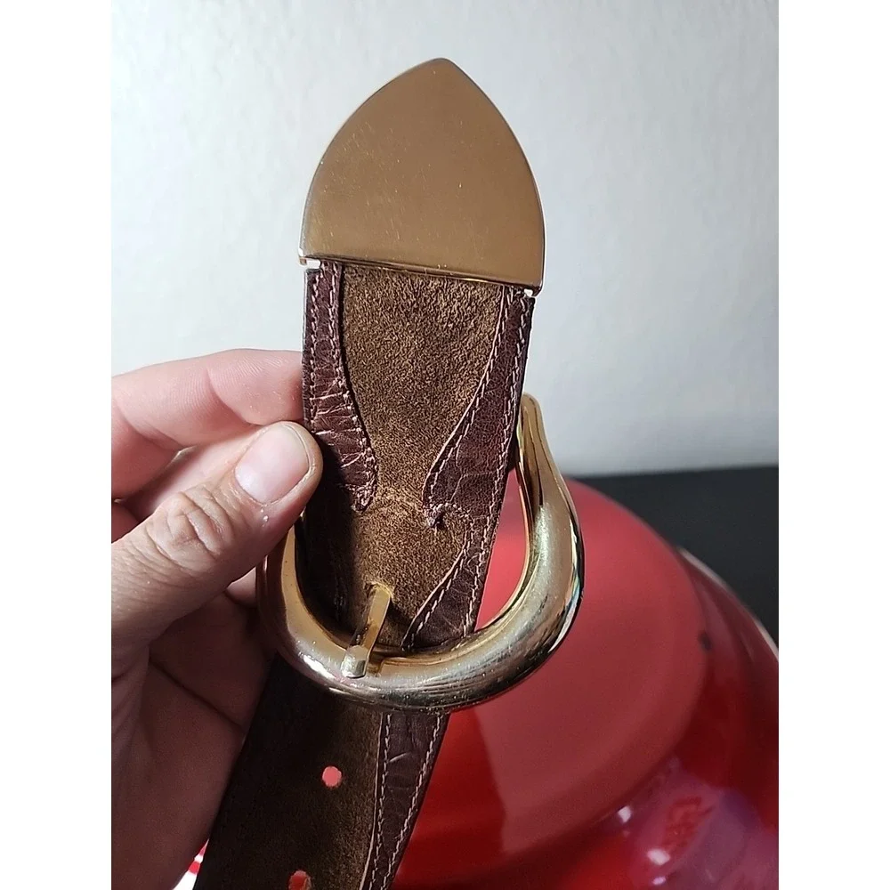 Vtg Streets Ahead Brown Leather Womens Med Belt, Western , Gold Colored Buckle